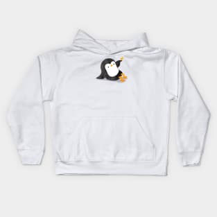 Penguin with autumn leaf Kids Hoodie